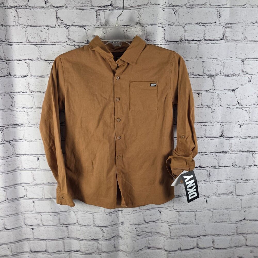 DKNY Kids Brown Button-Up Shirt Size Medium (10/12) Long Sleeve